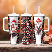 Canada Day Tumbler With Handle The Forest Moose and Maple Leaves-Haida Pattern