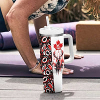 Canada Day Tumbler With Handle The Forest Moose and Maple Leaves-Haida Pattern