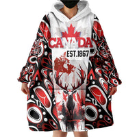 Canada Day Wearable Blanket Hoodie The Forest Moose and Maple Leaves-Haida Pattern