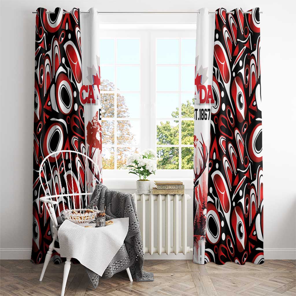 Canada Day Window Curtain The Forest Moose and Maple Leaves-Haida Pattern