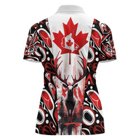 Canada Day Women Polo Shirt The Forest Moose and Maple Leaves-Haida Pattern