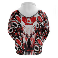 Canada Day Zip Hoodie The Forest Moose and Maple Leaves-Haida Pattern