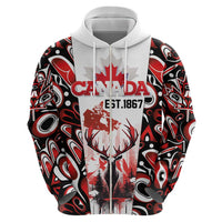 Canada Day Zip Hoodie The Forest Moose and Maple Leaves-Haida Pattern
