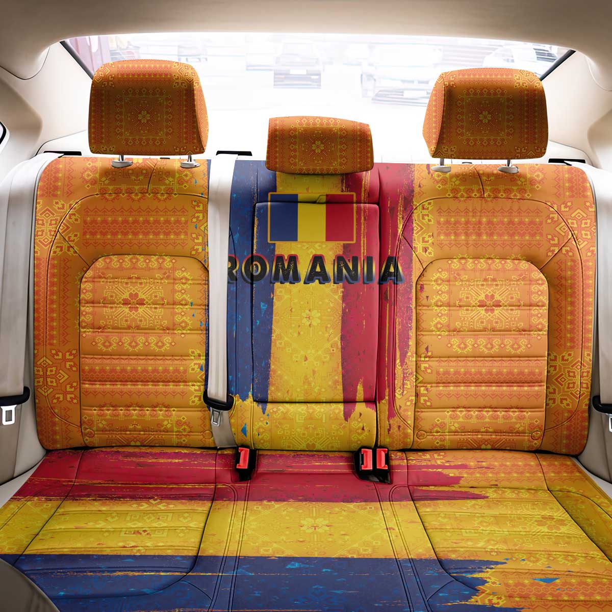 Personalized Romania Flag Day Back Car Seat Cover Traditional Pattern Royal Style