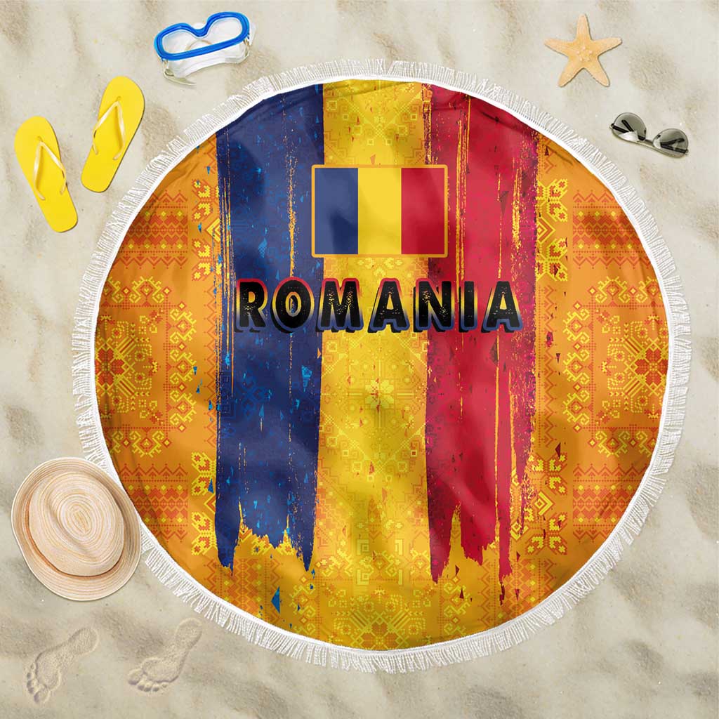Personalized Romania Flag Day Beach Blanket Traditional Pattern Royal Style
