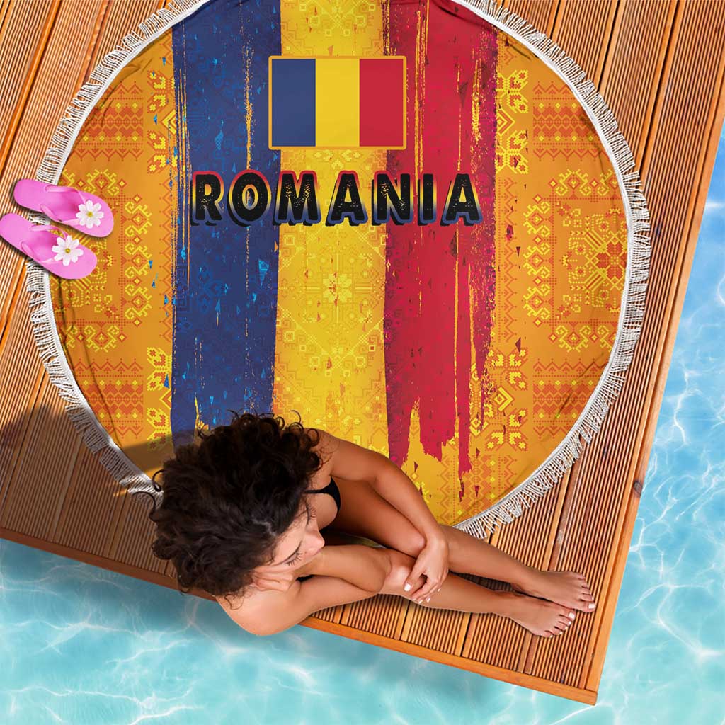 Personalized Romania Flag Day Beach Blanket Traditional Pattern Royal Style