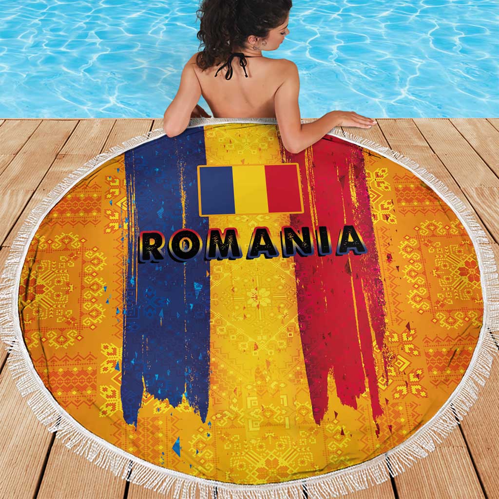 Personalized Romania Flag Day Beach Blanket Traditional Pattern Royal Style