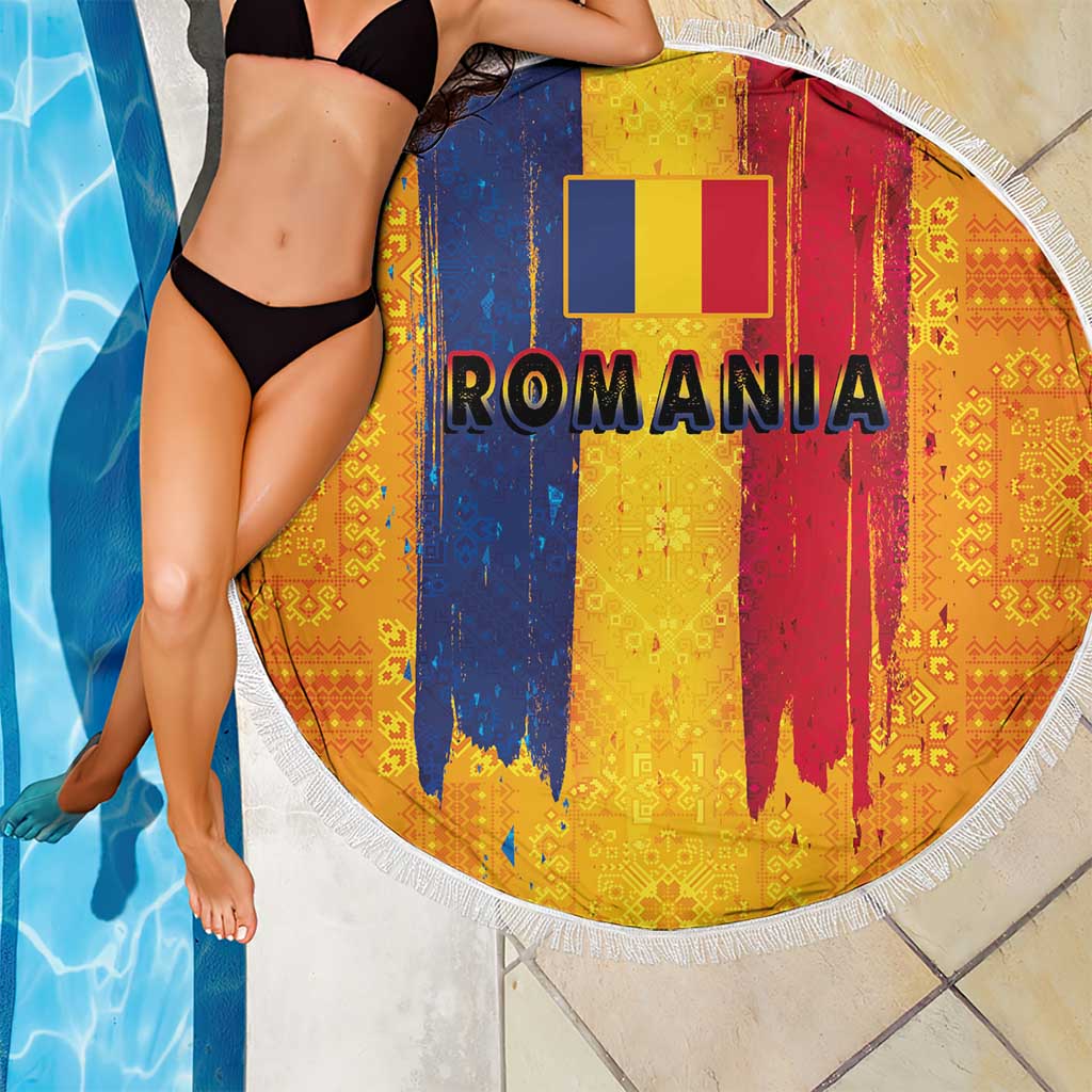 Personalized Romania Flag Day Beach Blanket Traditional Pattern Royal Style