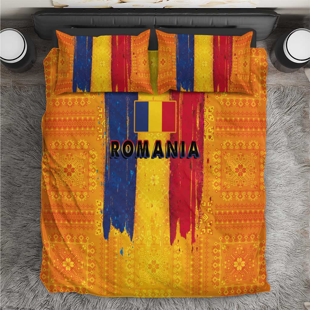 Personalized Romania Flag Day Bedding Set Traditional Pattern Royal Style