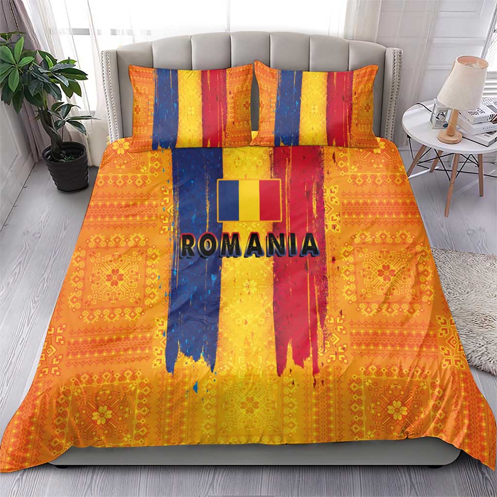 Personalized Romania Flag Day Bedding Set Traditional Pattern Royal Style