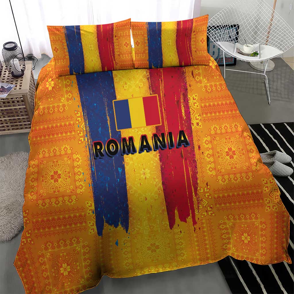 Personalized Romania Flag Day Bedding Set Traditional Pattern Royal Style