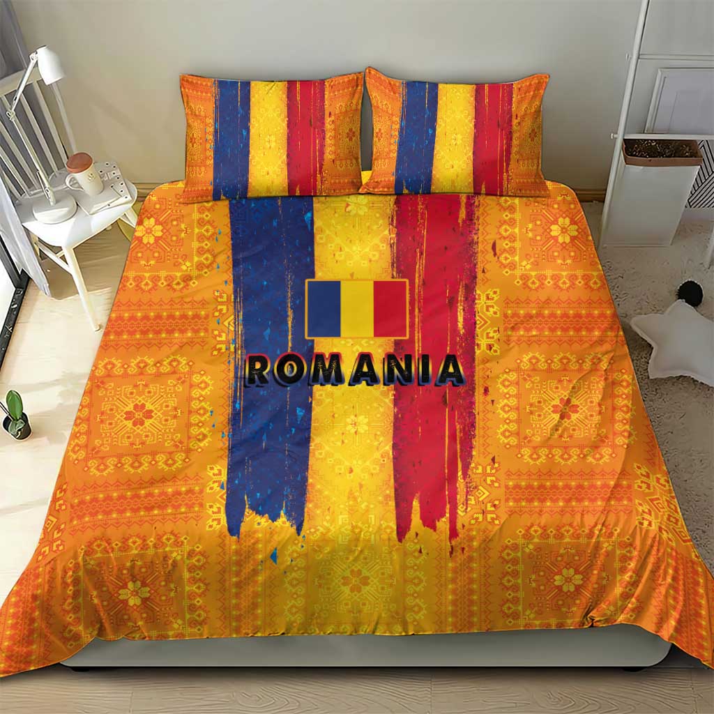 Personalized Romania Flag Day Bedding Set Traditional Pattern Royal Style