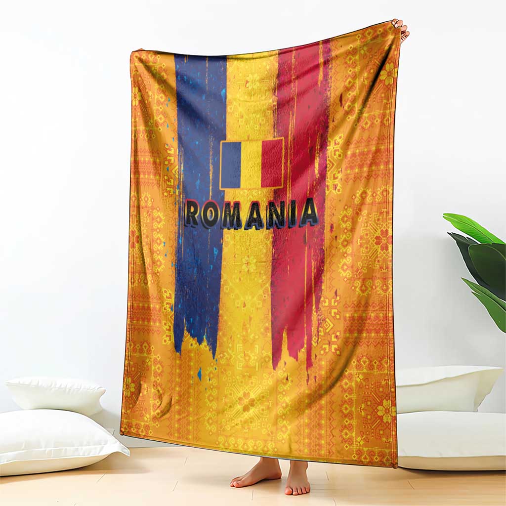 Personalized Romania Flag Day Blanket Traditional Pattern Royal Style
