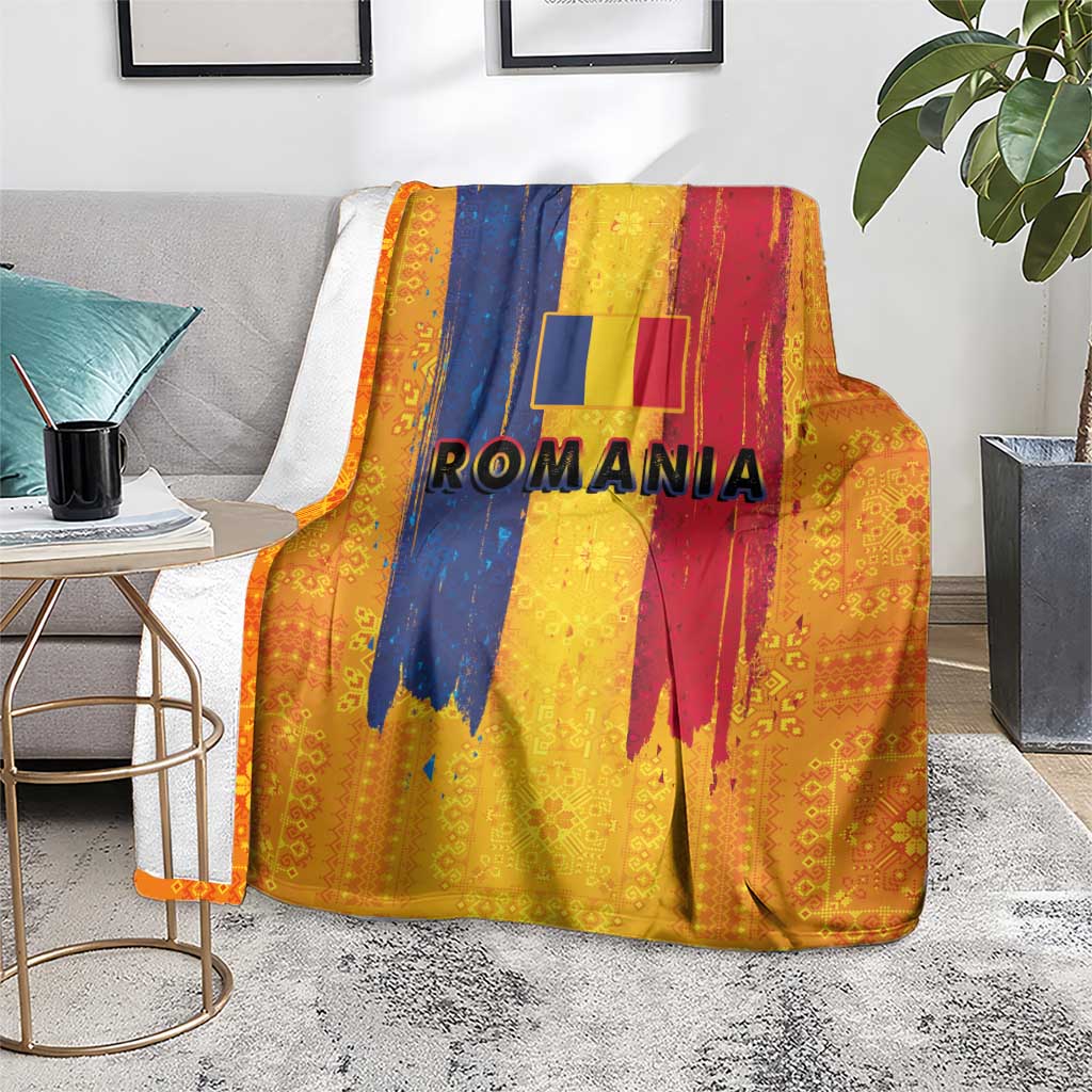 Personalized Romania Flag Day Blanket Traditional Pattern Royal Style