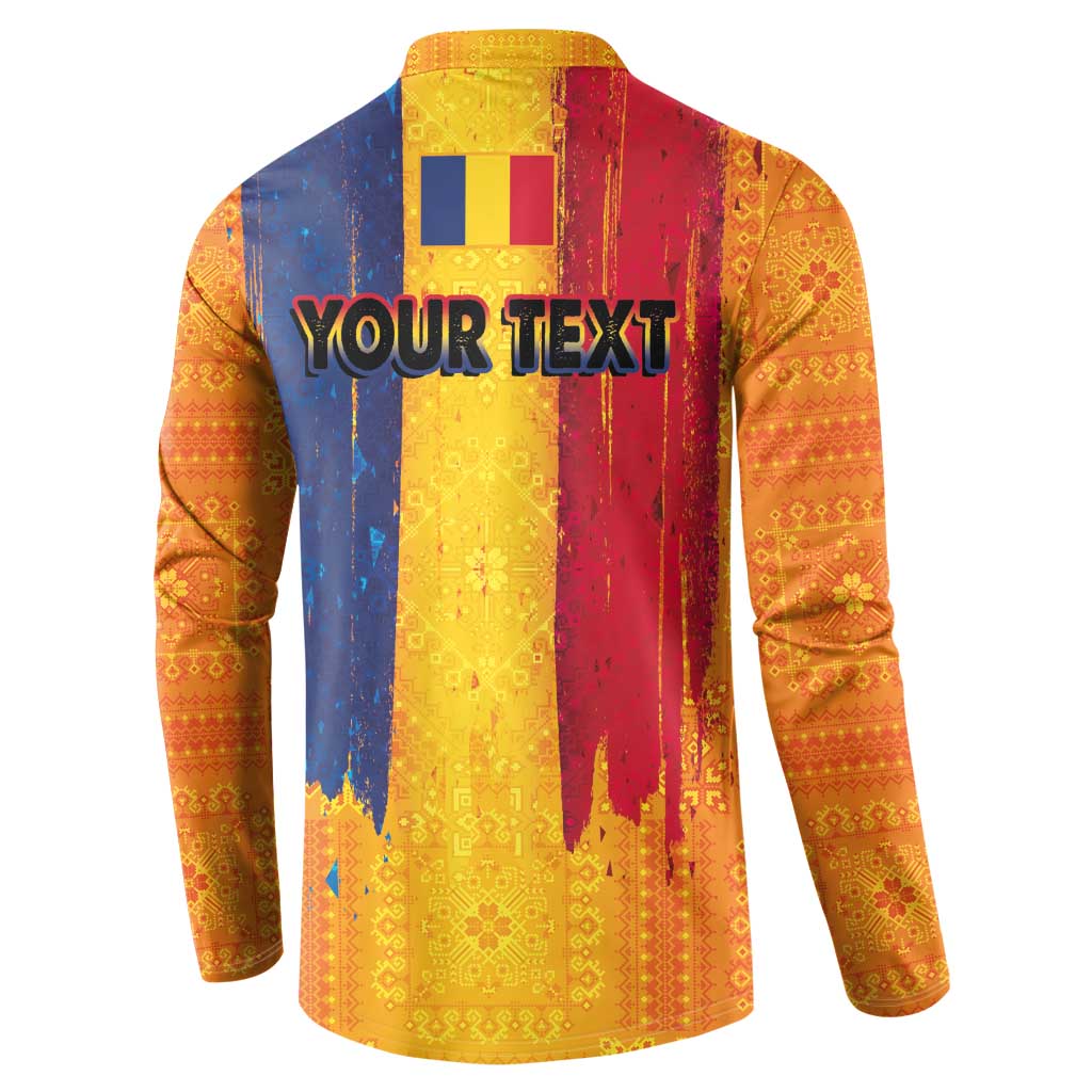 Personalized Romania Flag Day Button Sweatshirt Traditional Pattern Royal Style