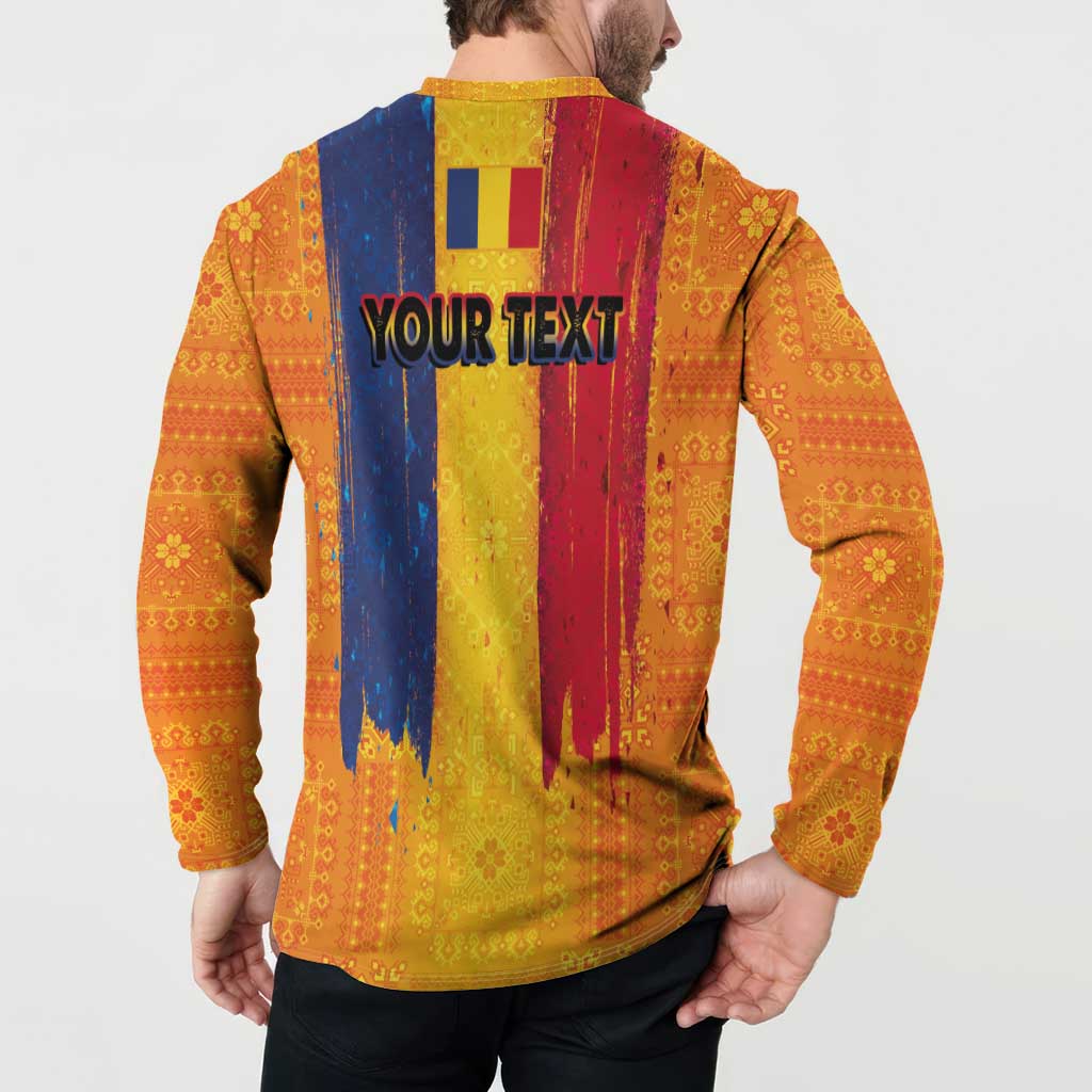 Personalized Romania Flag Day Button Sweatshirt Traditional Pattern Royal Style