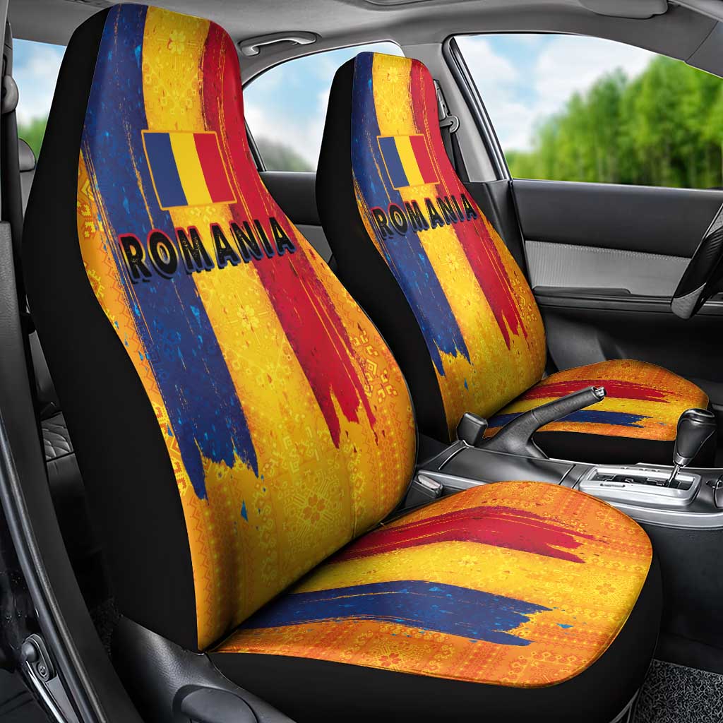 Personalized Romania Flag Day Car Seat Cover Traditional Pattern Royal Style