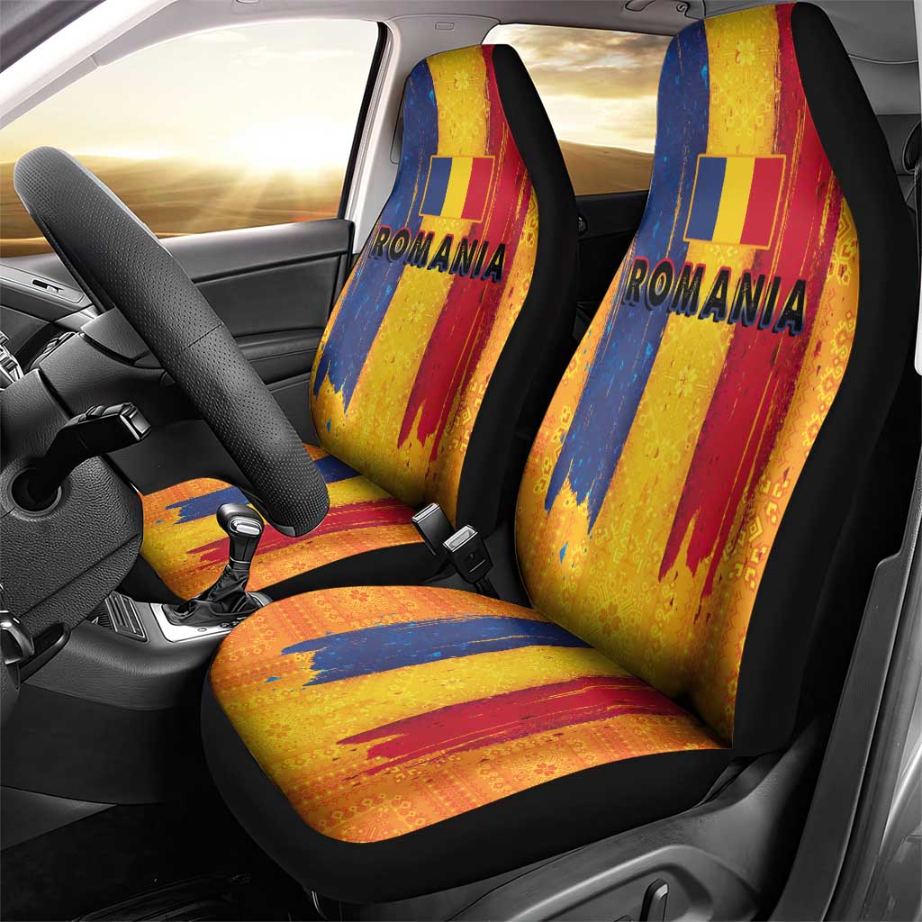 Personalized Romania Flag Day Car Seat Cover Traditional Pattern Royal Style