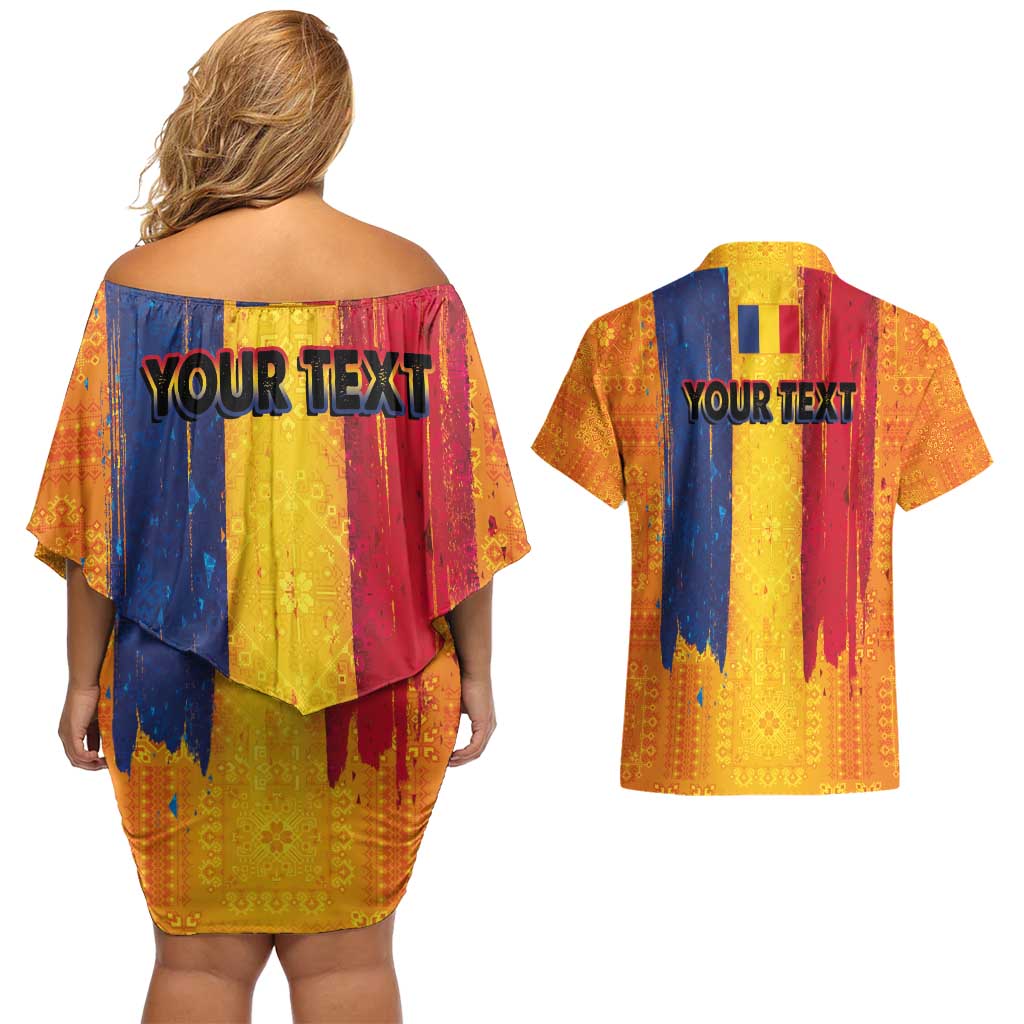 Personalized Romania Flag Day Couples Matching Off Shoulder Short Dress and Hawaiian Shirt Traditional Pattern Royal Style