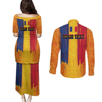 Personalized Romania Flag Day Couples Matching Puletasi and Long Sleeve Button Shirt Traditional Pattern Royal Style