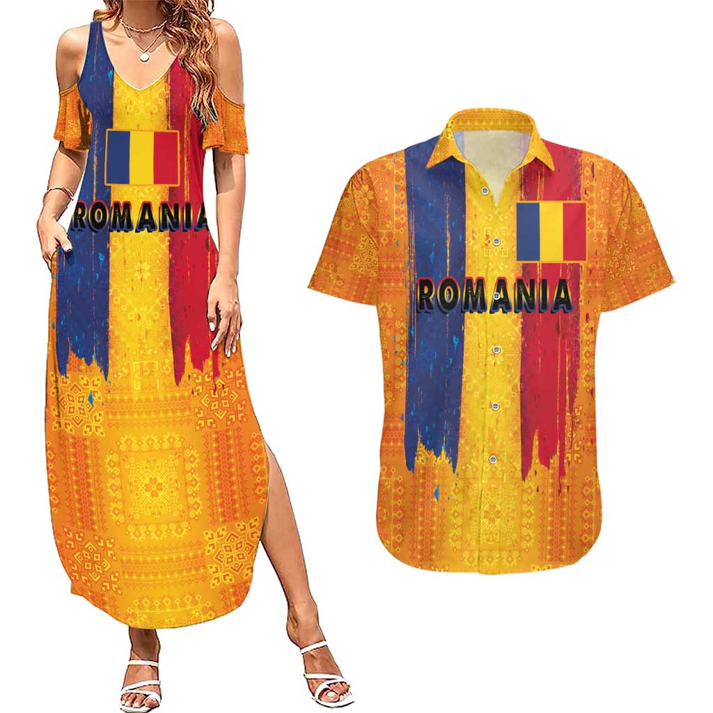 Personalized Romania Flag Day Couples Matching Summer Maxi Dress and Hawaiian Shirt Traditional Pattern Royal Style