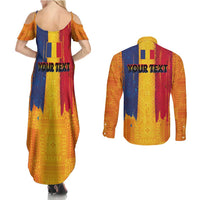 Personalized Romania Flag Day Couples Matching Summer Maxi Dress and Long Sleeve Button Shirt Traditional Pattern Royal Style