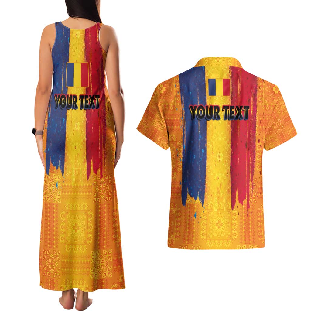 Personalized Romania Flag Day Couples Matching Tank Maxi Dress and Hawaiian Shirt Traditional Pattern Royal Style