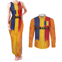 Personalized Romania Flag Day Couples Matching Tank Maxi Dress and Long Sleeve Button Shirt Traditional Pattern Royal Style