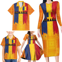 Personalized Romania Flag Day Family Matching Long Sleeve Bodycon Dress and Hawaiian Shirt Traditional Pattern Royal Style