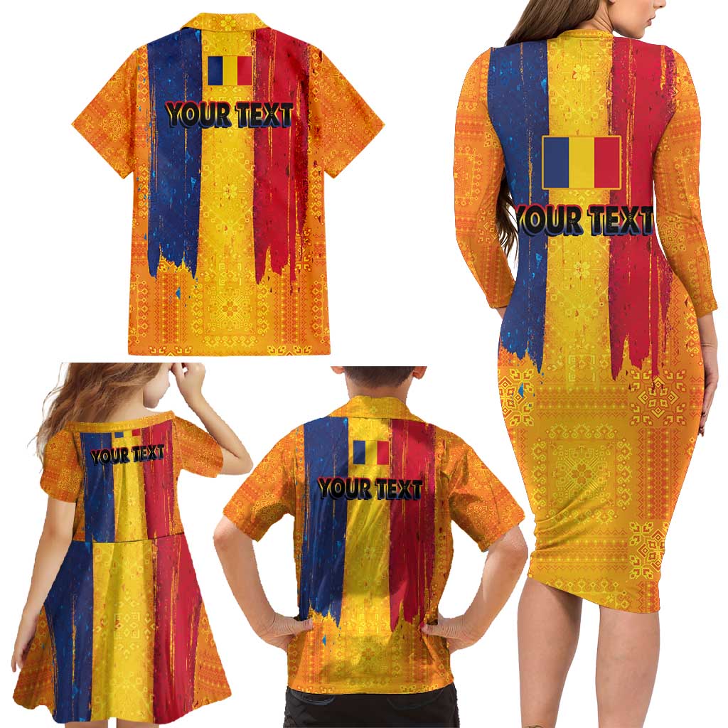 Personalized Romania Flag Day Family Matching Long Sleeve Bodycon Dress and Hawaiian Shirt Traditional Pattern Royal Style