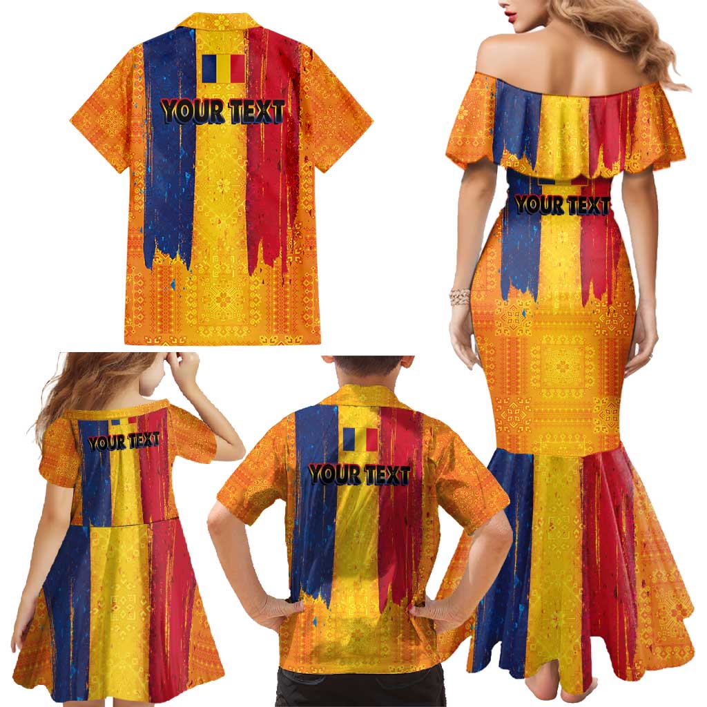 Personalized Romania Flag Day Family Matching Mermaid Dress and Hawaiian Shirt Traditional Pattern Royal Style