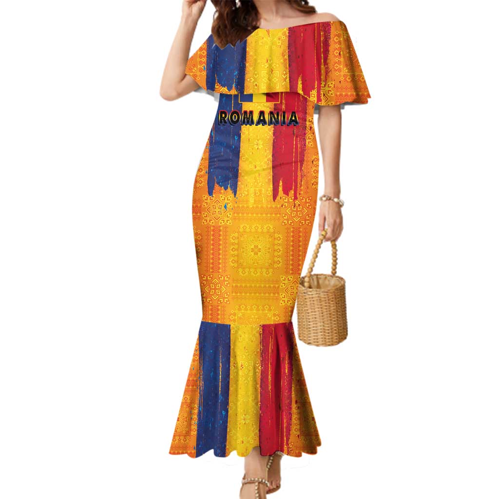 Personalized Romania Flag Day Family Matching Mermaid Dress and Hawaiian Shirt Traditional Pattern Royal Style