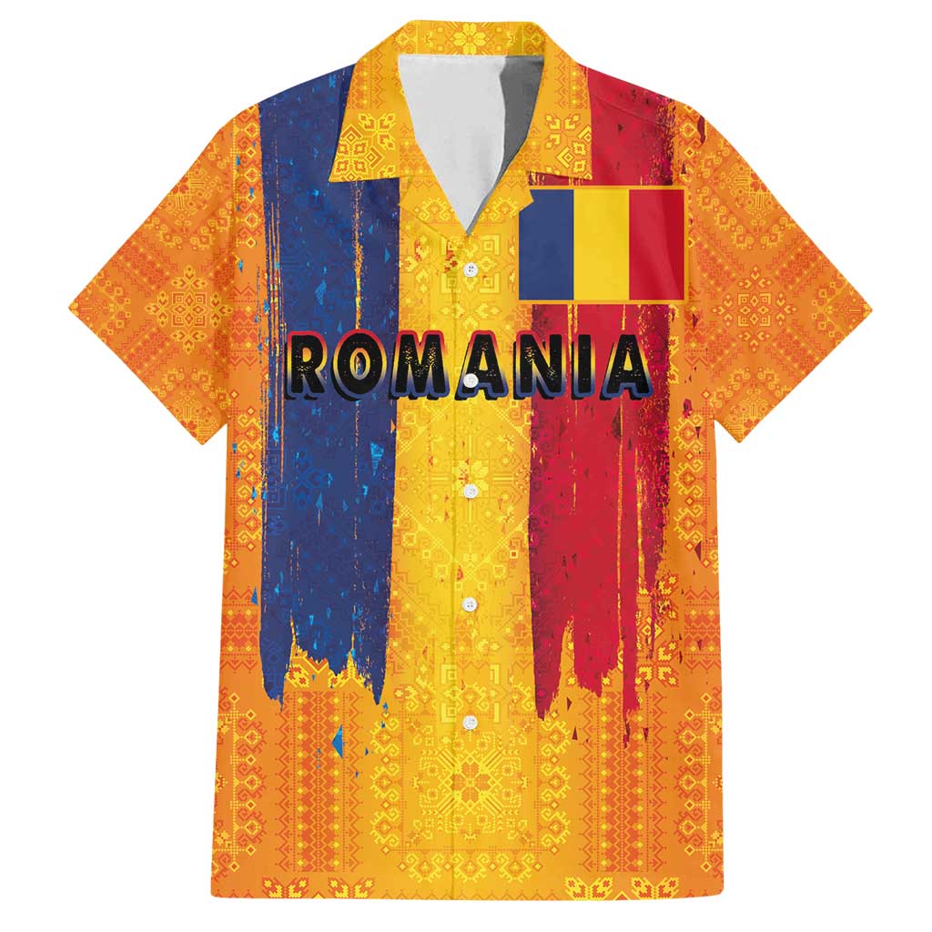Personalized Romania Flag Day Family Matching Off Shoulder Maxi Dress and Hawaiian Shirt Traditional Pattern Royal Style