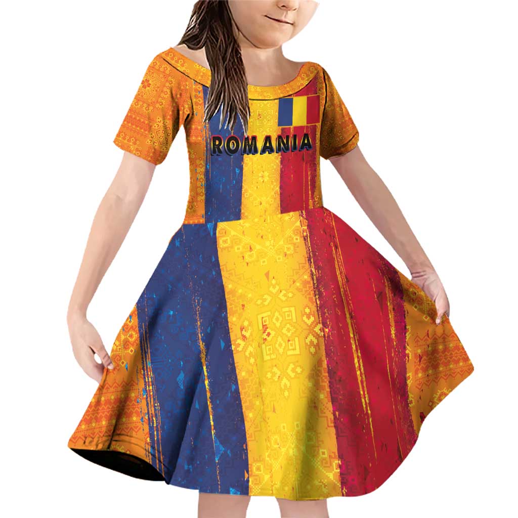 Personalized Romania Flag Day Family Matching Off Shoulder Short Dress and Hawaiian Shirt Traditional Pattern Royal Style