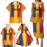 Personalized Romania Flag Day Family Matching Puletasi and Hawaiian Shirt Traditional Pattern Royal Style