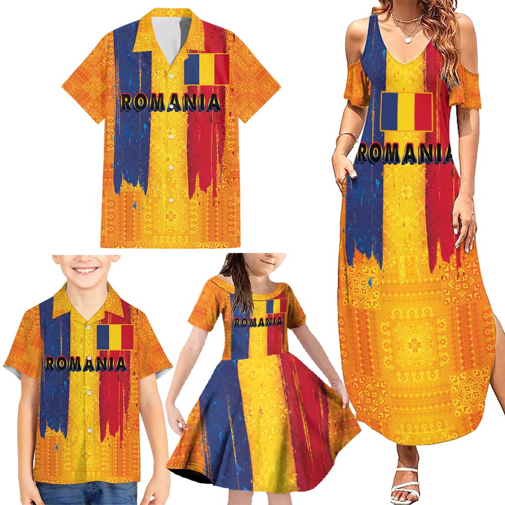 Personalized Romania Flag Day Family Matching Summer Maxi Dress and Hawaiian Shirt Traditional Pattern Royal Style