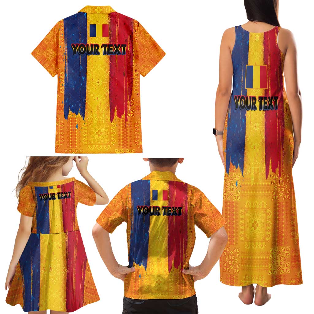 Personalized Romania Flag Day Family Matching Tank Maxi Dress and Hawaiian Shirt Traditional Pattern Royal Style