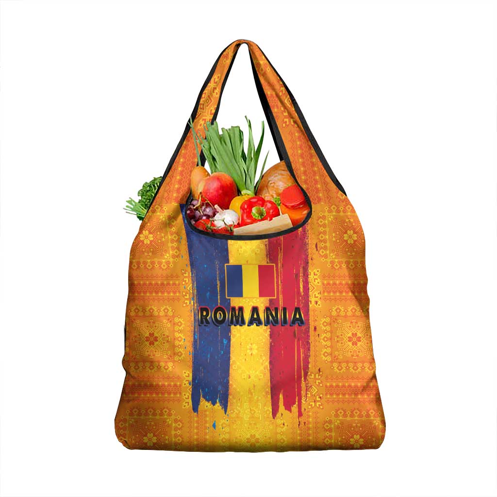 Personalized Romania Flag Day Grocery Bag Traditional Pattern Royal Style