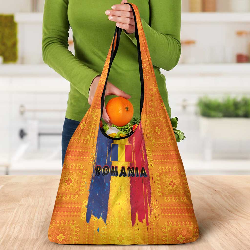Personalized Romania Flag Day Grocery Bag Traditional Pattern Royal Style