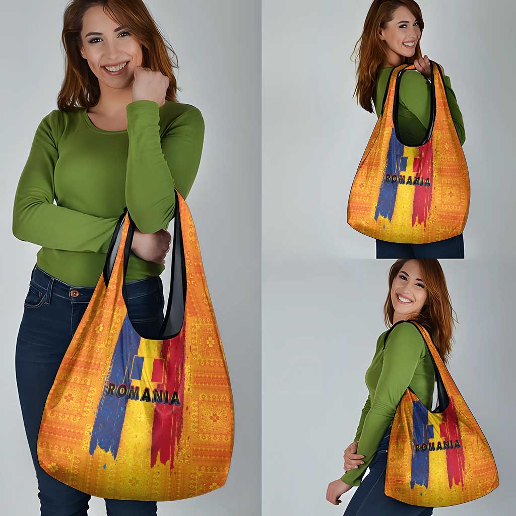 Personalized Romania Flag Day Grocery Bag Traditional Pattern Royal Style