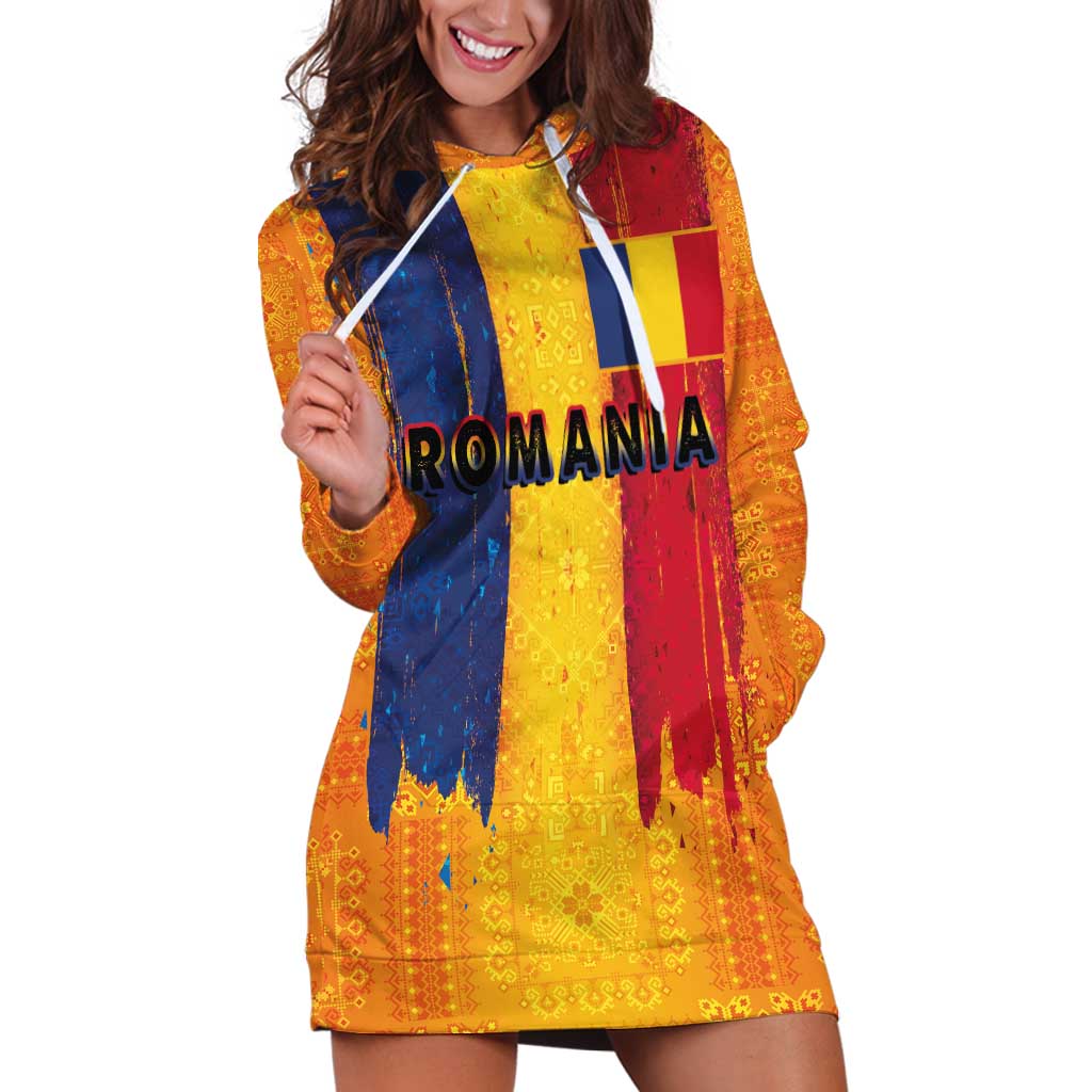 Personalized Romania Flag Day Hoodie Dress Traditional Pattern Royal Style