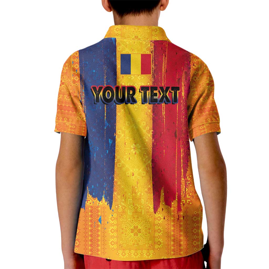 Personalized Romania Flag Day Kid Polo Shirt Traditional Pattern Royal Style