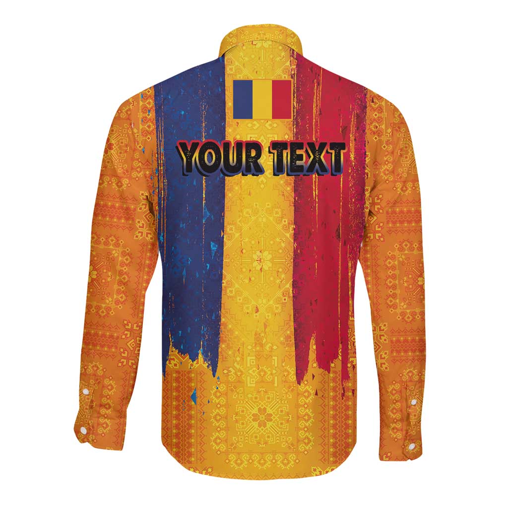 Personalized Romania Flag Day Long Sleeve Button Shirt Traditional Pattern Royal Style