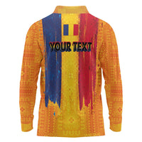 Personalized Romania Flag Day Long Sleeve Polo Shirt Traditional Pattern Royal Style