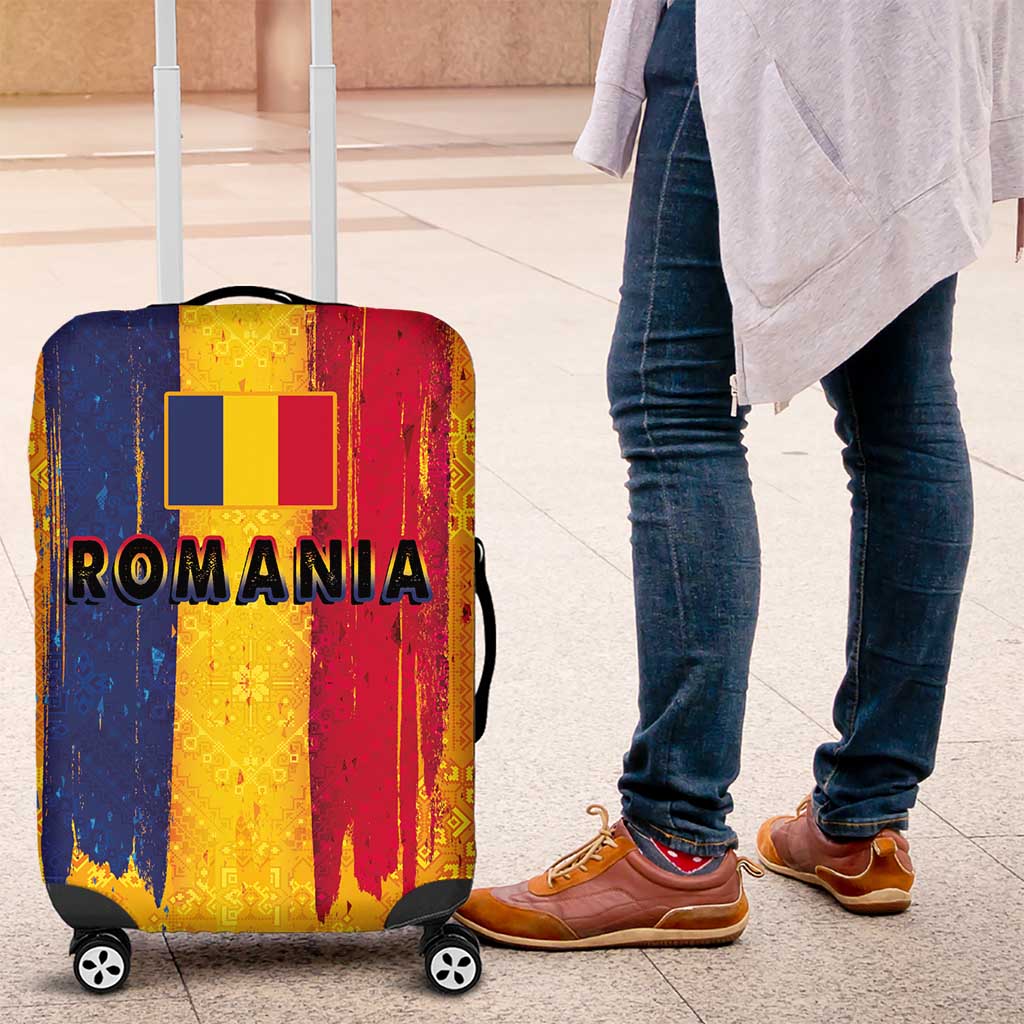 Personalized Romania Flag Day Luggage Cover Traditional Pattern Royal Style