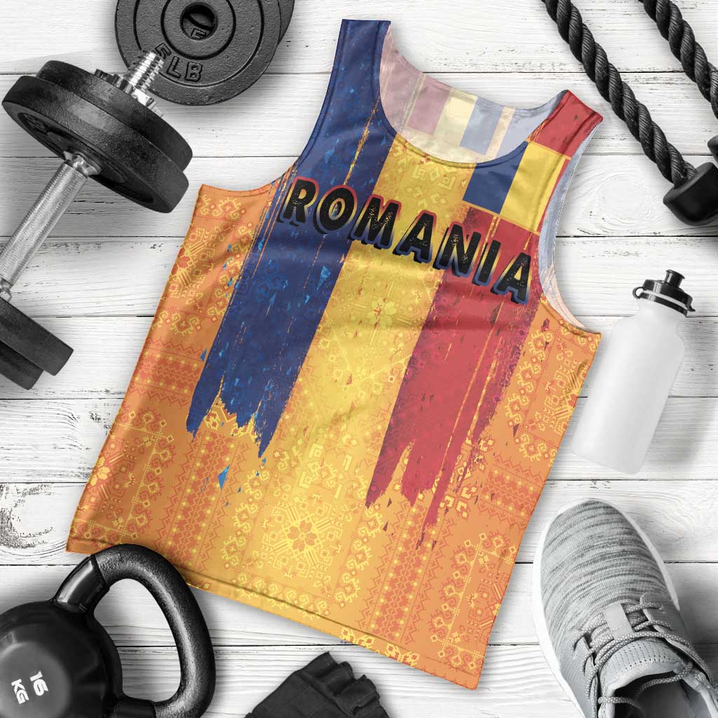 Personalized Romania Flag Day Men Tank Top Traditional Pattern Royal Style