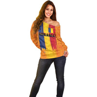 Personalized Romania Flag Day Off Shoulder Sweater Traditional Pattern Royal Style