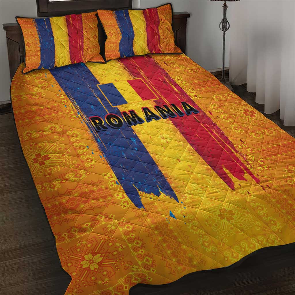 Personalized Romania Flag Day Quilt Bed Set Traditional Pattern Royal Style