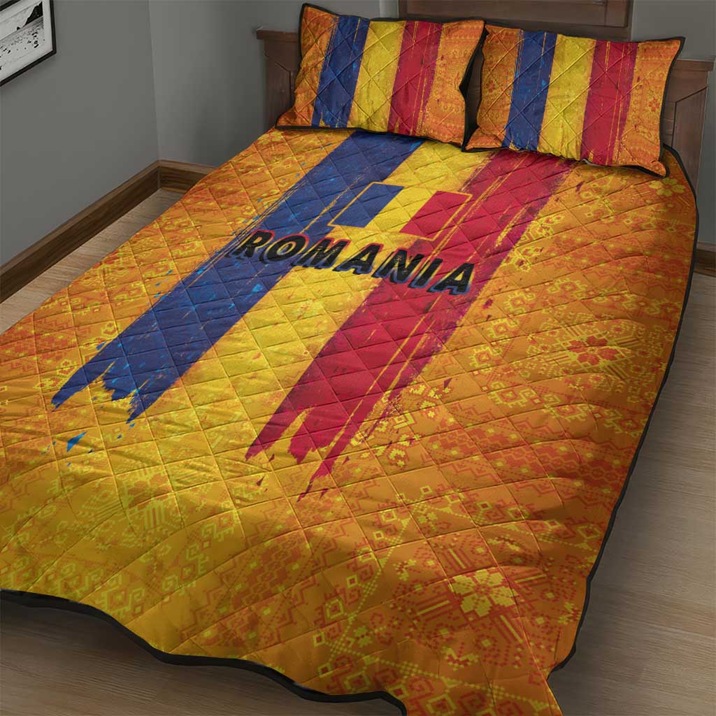 Personalized Romania Flag Day Quilt Bed Set Traditional Pattern Royal Style