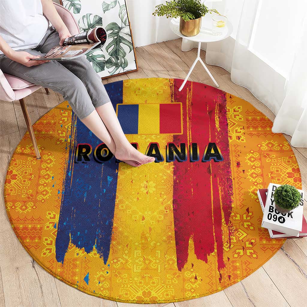 Personalized Romania Flag Day Round Carpet Traditional Pattern Royal Style